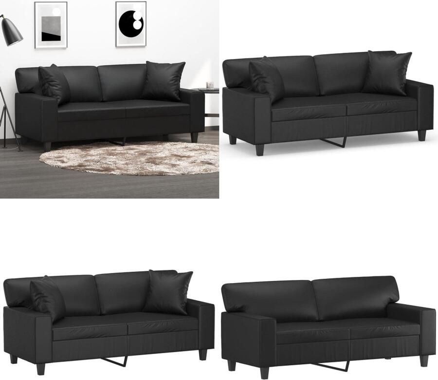 VidaXL Tweezitsbank met sierkussens 140 cm kunstleer zwart Tweezitsbank Tweezitsbanken 2-zitsbank Bank