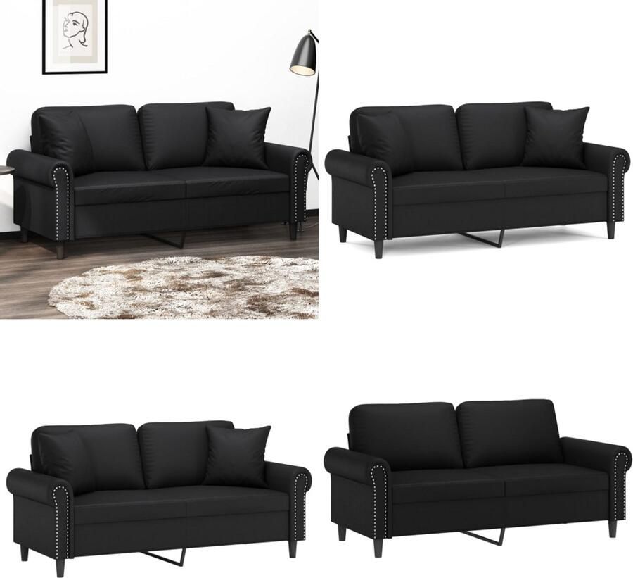 VidaXL Tweezitsbank met sierkussens 140 cm kunstleer zwart Tweezitsbank Tweezitsbanken 2-zitsbank Bank