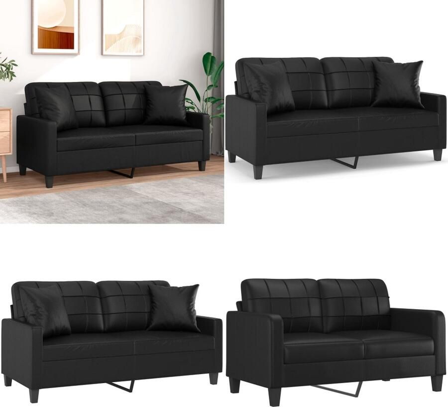 VidaXL Tweezitsbank met sierkussens 140 cm kunstleer zwart Tweezitsbank Tweezitsbanken 2-zitsbank Bank