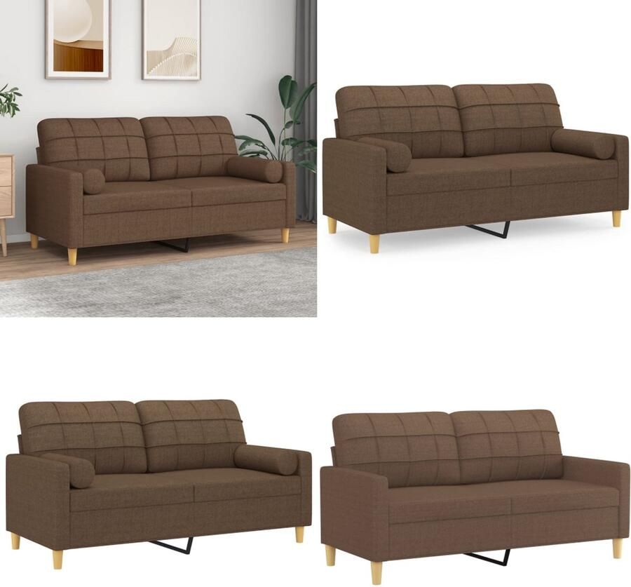 VidaXL Tweezitsbank met sierkussens 140 cm stof bruin 2-zitsbank 2-zitsbanken Tweezitsbank Bank