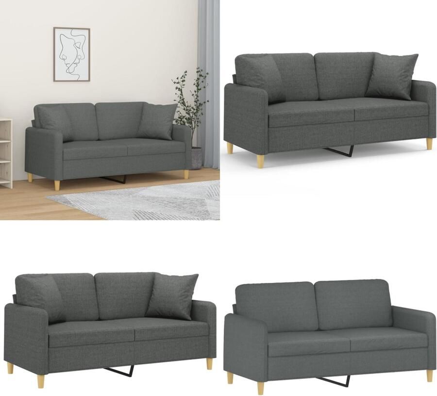 VidaXL Tweezitsbank met sierkussens 140 cm stof donkergrijs Tweezitsbank Tweezitsbanken 2-zitsbank Bank