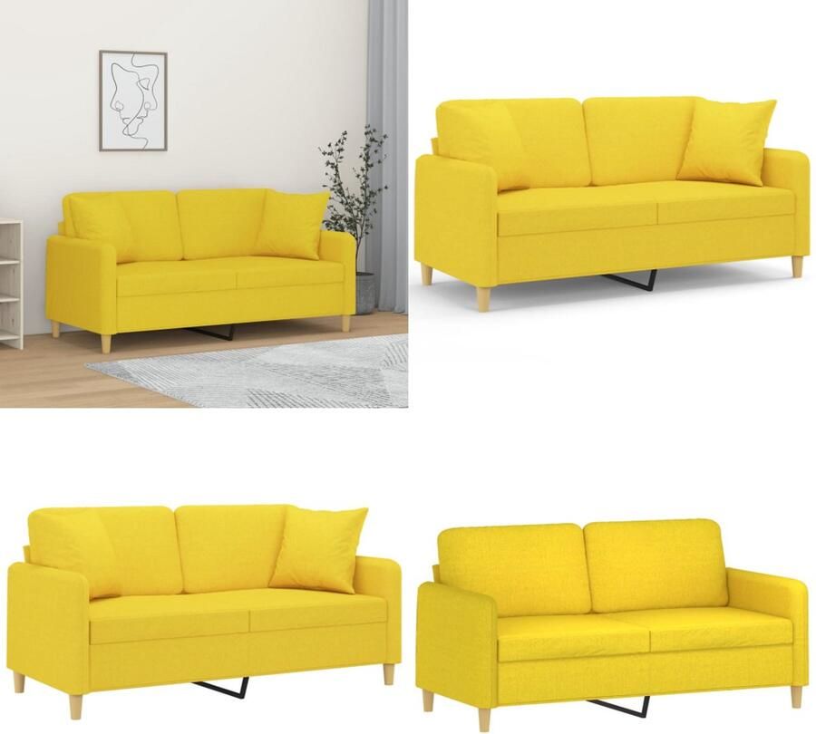 VidaXL Tweezitsbank met sierkussens 140 cm stof lichtgeel Tweezitsbank Tweezitsbanken 2-zitsbank Bank