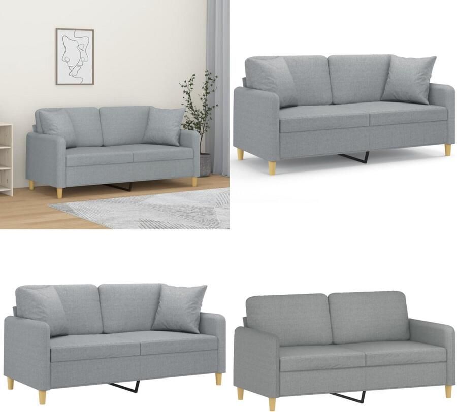 VidaXL Tweezitsbank met sierkussens 140 cm stof lichtgrijs Tweezitsbank Tweezitsbanken 2-zitsbank Bank