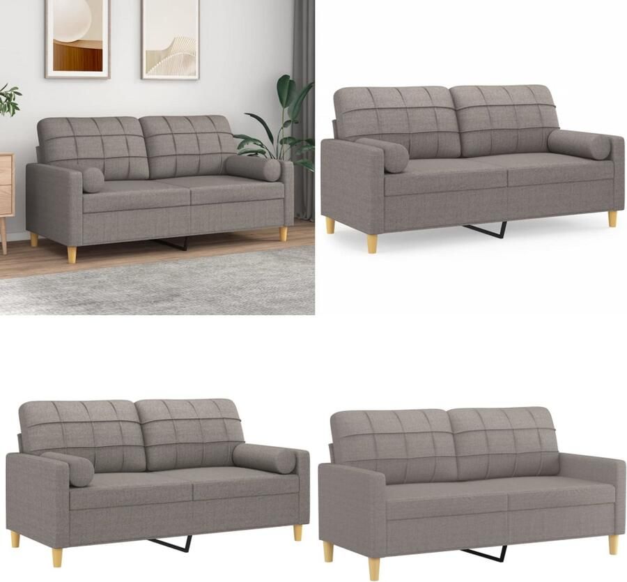 VidaXL Tweezitsbank met sierkussens 140 cm stof taupe 2-zitsbank 2-zitsbanken Tweezitsbank Bank