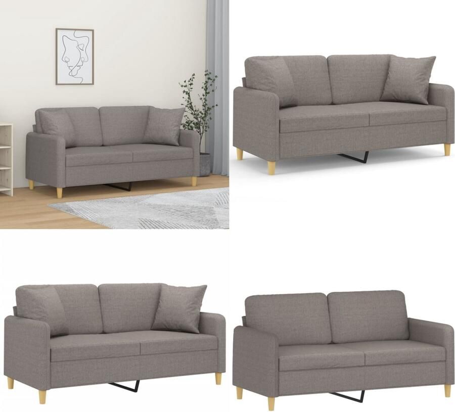 VidaXL Tweezitsbank met sierkussens 140 cm stof taupe Tweezitsbank Tweezitsbanken 2-zitsbank Bank