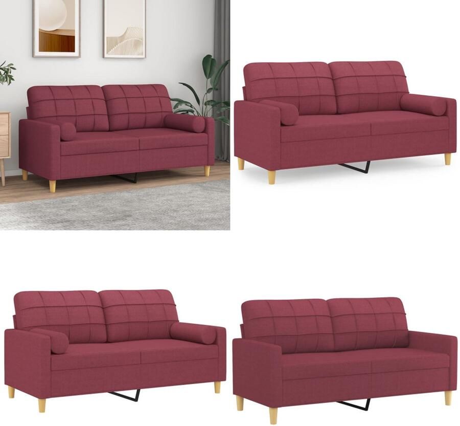 VidaXL Tweezitsbank met sierkussens 140 cm stof wijnrood 2-zitsbank 2-zitsbanken Tweezitsbank Bank - Foto 2