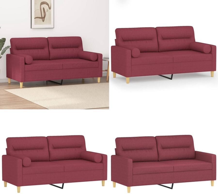 VidaXL Tweezitsbank met sierkussens 140 cm stof wijnrood 2-zitsbank 2-zitsbanken Tweezitsbank Bank