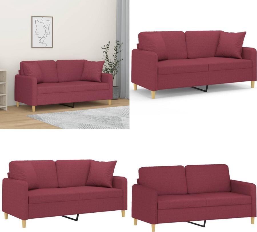 VidaXL Tweezitsbank met sierkussens 140 cm stof wijnrood Tweezitsbank Tweezitsbanken 2-zitsbank Bank