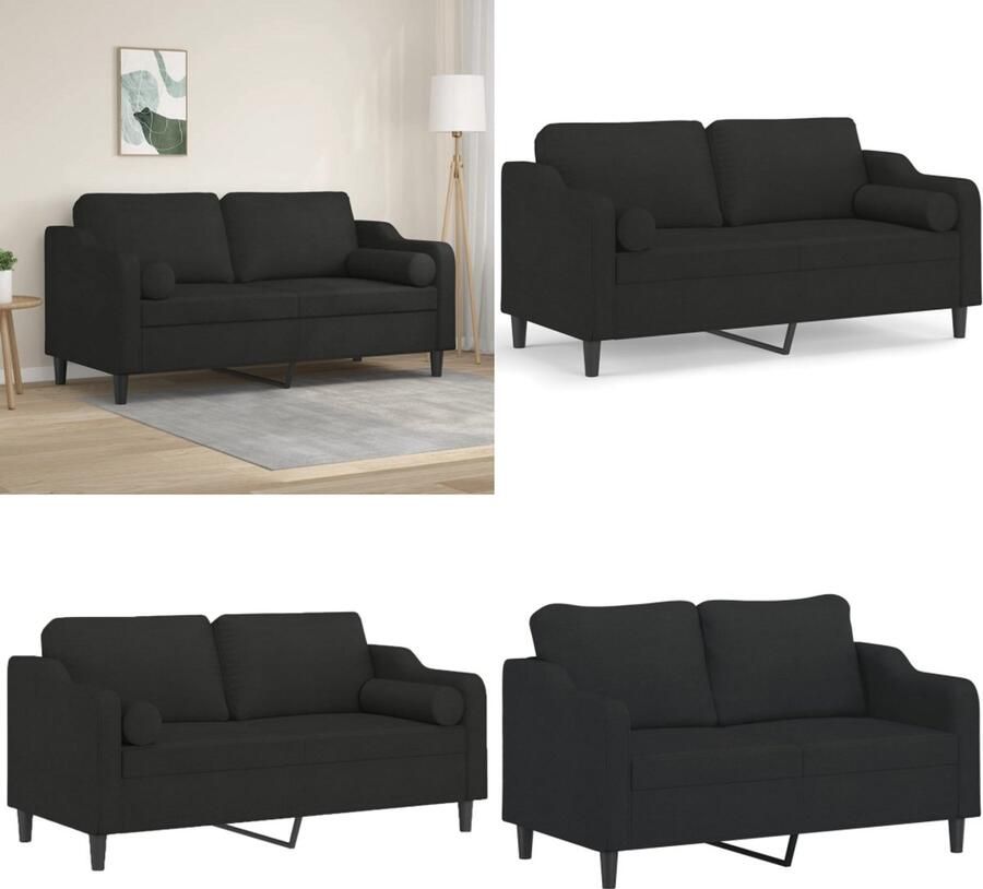 VidaXL Tweezitsbank met sierkussens 140 cm stof zwart 2-zitsbank 2-zitsbanken Tweezitsbank Bank