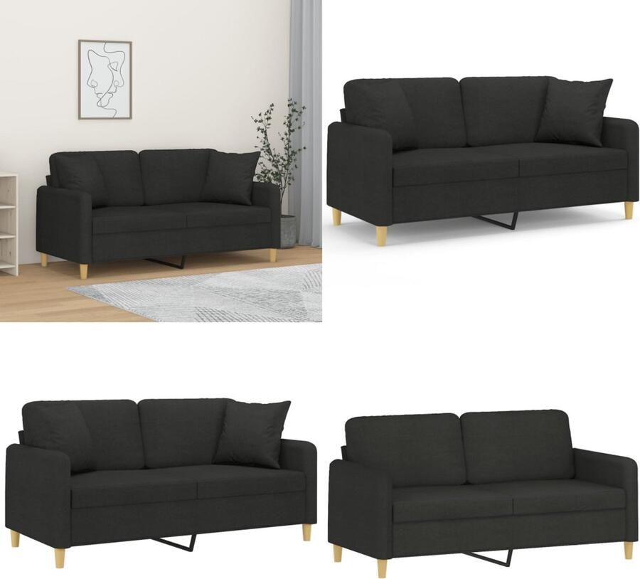 VidaXL Tweezitsbank met sierkussens 140 cm stof zwart Tweezitsbank Tweezitsbanken 2-zitsbank Bank