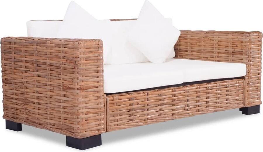 VidaXL Tweezitsbank Natuurlijk Rattan Crèmewit Rattan Bank Tweezitsbank Lounge Bank Buitenbank Tuinbank Woonkamer Meubels Living Room Furniture Design Bank Moderne Bank - Foto 2