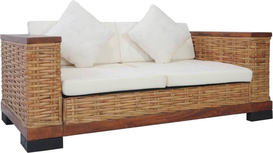 VidaXL Tweezitsbank Natuurlijk rattan Inclusief kussens Tweezitsbank Rattan Bank Lounge Bank Woonkamer Meubels Bruine Bank Bankstellen - Foto 2