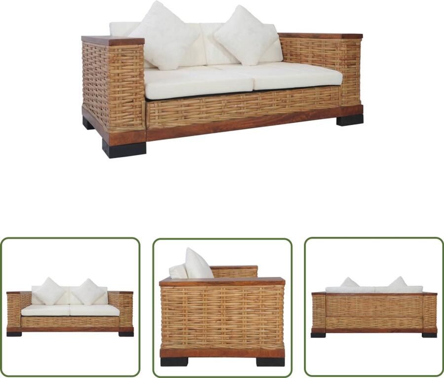 VidaXL Tweezitsbank Natuurlijk rattan Inclusief kussens Tweezitsbank Rattan Bank Lounge Bank Woonkamer Meubels Bruine Bank Bankstellen