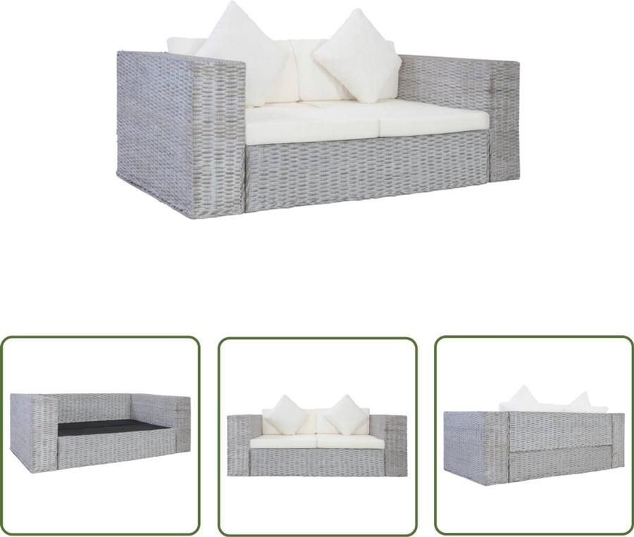 VidaXL Tweezitsbank Natuurlijk rattan met kussens Tweezitsbank Rattan Bank Lounge Bank Woonkamer Meubels Buitenkamer Meubelen Tuinbank Grijze Bank