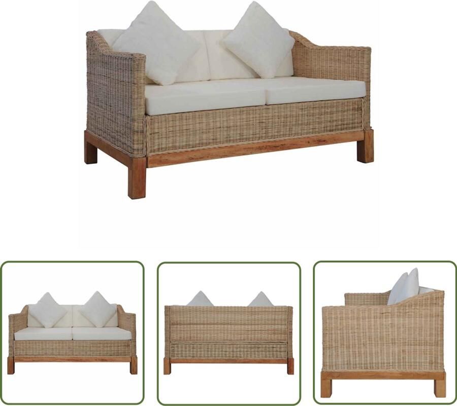 The Living Store Rattan Naturel Bank 132 x 78 x 74 cm Duurzaam houten frame Rattan Bank Tweezitsbank Lounge Bank Buitenbank Tuinbank - Foto 6