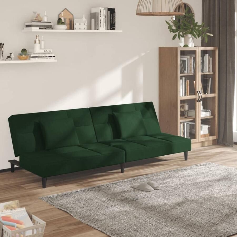 The Living Store Slaapbank Fluweel 2-zits Donkergroen Multifunctioneeladen met 2 Kussens Groen fluweel materiaal stevig metalen frame Gemakkelijke ombouw Elegante aanvulling op elke ruimte Ergonomisch ontwerp 150 x 100 x 32 cm