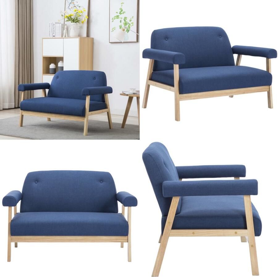 VidaXL Tweezitsbank stof blauw Bank Banken Stoffen Bank Stoffen Banken