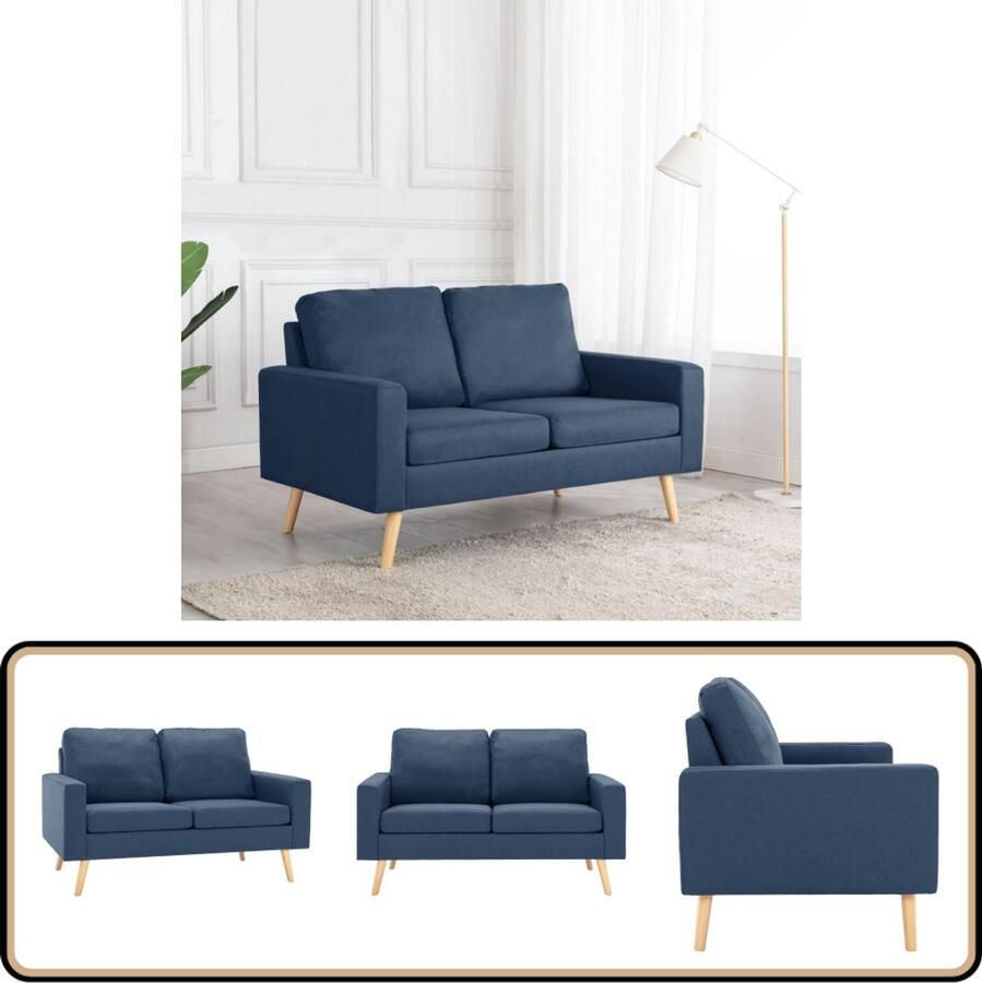 VidaXL Tweezitsbank Stof Blauw Inclusief kussens Tweezitsbank Bank Blauwe Bank Stofbank Designbank Lounge Bank Comfortabele Bank Salontafel