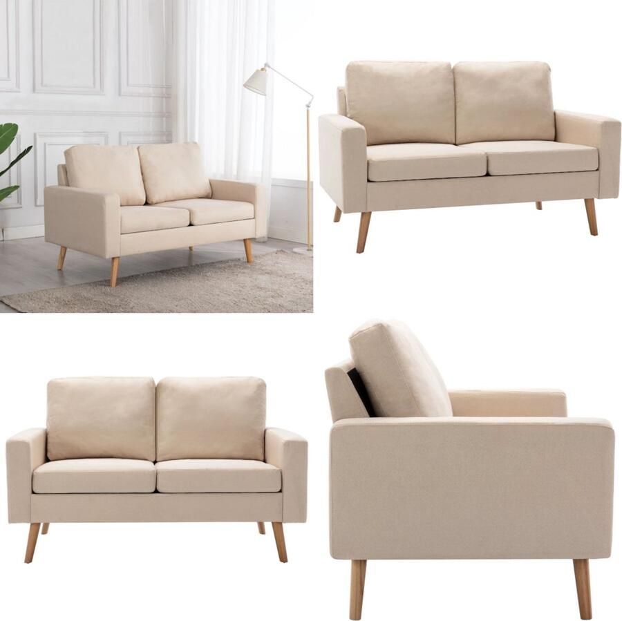 The Living Store Bank Vintage Tweezitsbank Crème 130x76x82.5 cm Tweezitsbank Vintage Bank Stofbank Banks Kopen Crème Kleur - Foto 2