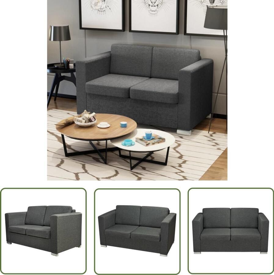 VidaXL Tweezitsbank stof donkergrijs Tweezitsbank Donkere Kleuren Bankstellen Salon Meubilair Stof Bank Hout Frame Comfortabele Bank
