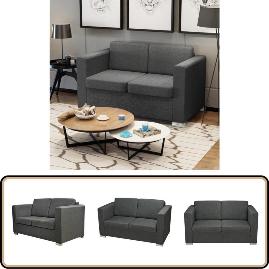The Living Store Tweezitsbank Donkergrijs 137 x 73 x 78 cm Houten frame stoffen bekleding Tweezitsbank Donker Grijs Bankstellen Salon Meubels Woonkamer Meubilair - Foto 2