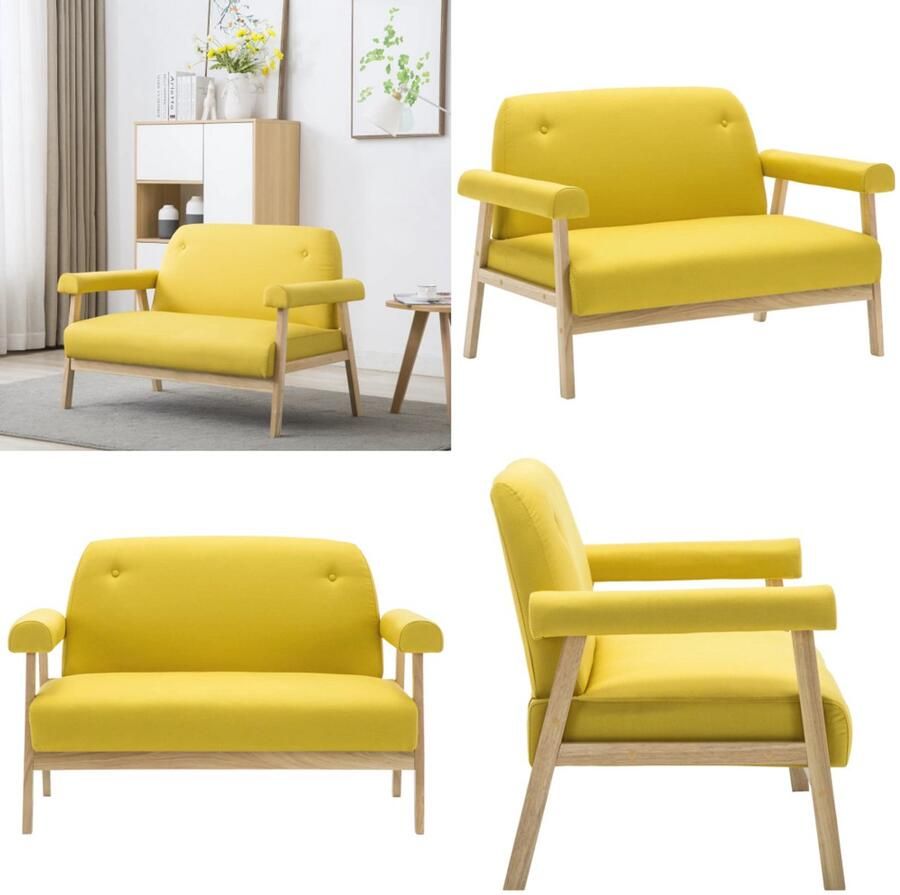 VidaXL Tweezitsbank stof geel Bank Banken Stoffen Bank Stoffen Banken