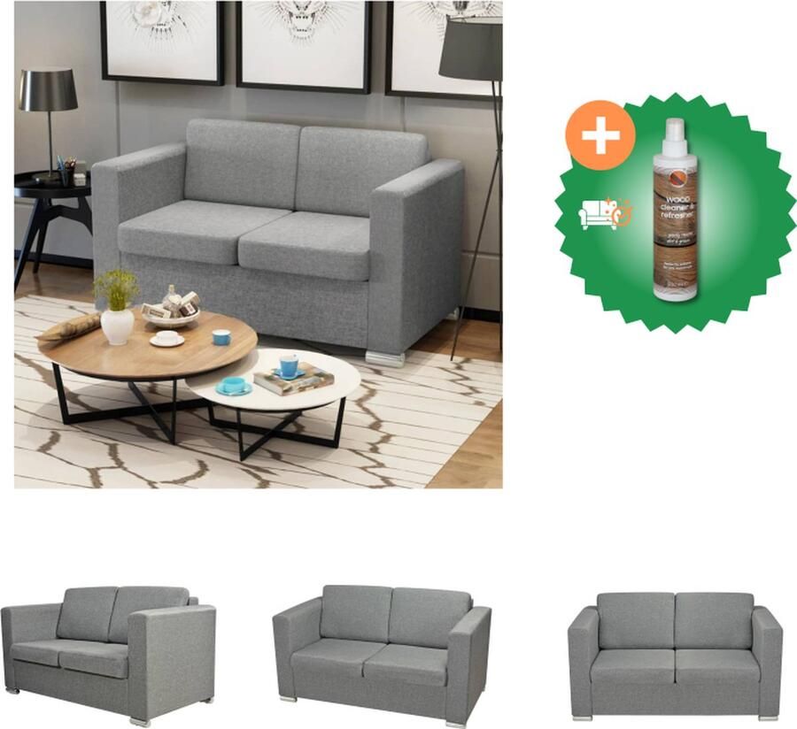 VidaXL Tweezitsbank stof lichtgrijs Bank Inclusief Houtreiniger en verfrisser