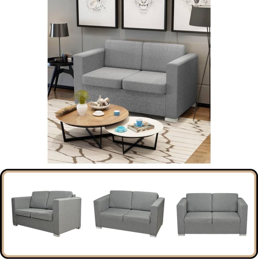 VidaXL Tweezitsbank Stof Lichtgrijs Modern Design Tweezitsbank Sofa Bankstel Grijs Lichtgrijs