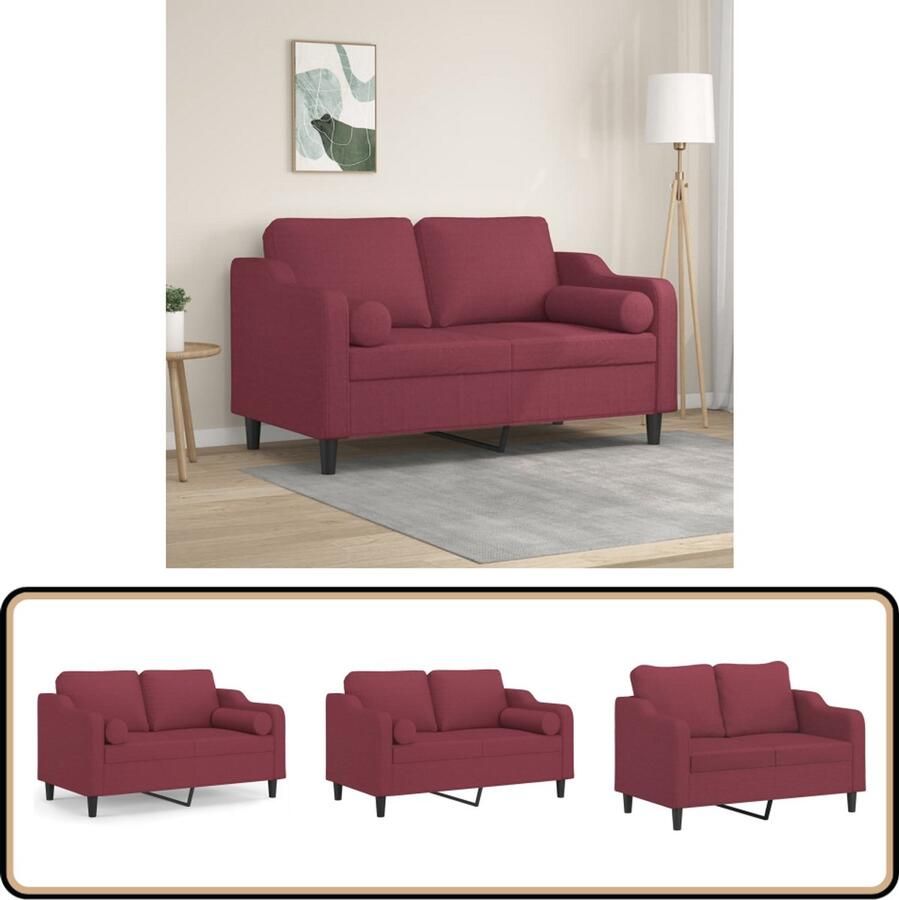 VidaXL Tweezitsbank Stof Wijnrood Incl. sierkussens Tweezitsbank Rode Bank Bankstel Lounge Meubilair Stoffen Bank