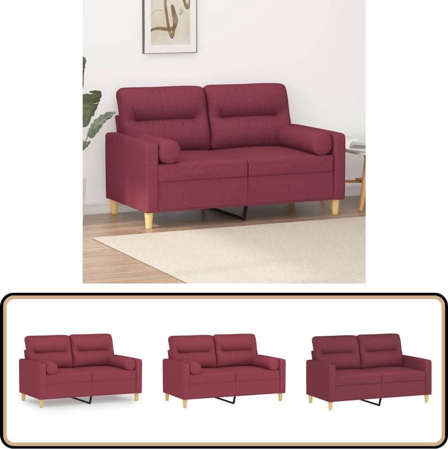 VidaXL Tweezitsbank Stof Wijnrood Inclusief Kussens Tweezitsbank Rode Bank Bankstellen Lounge Meubels Stoffen Bank Modern Sofa Living Room Furniture