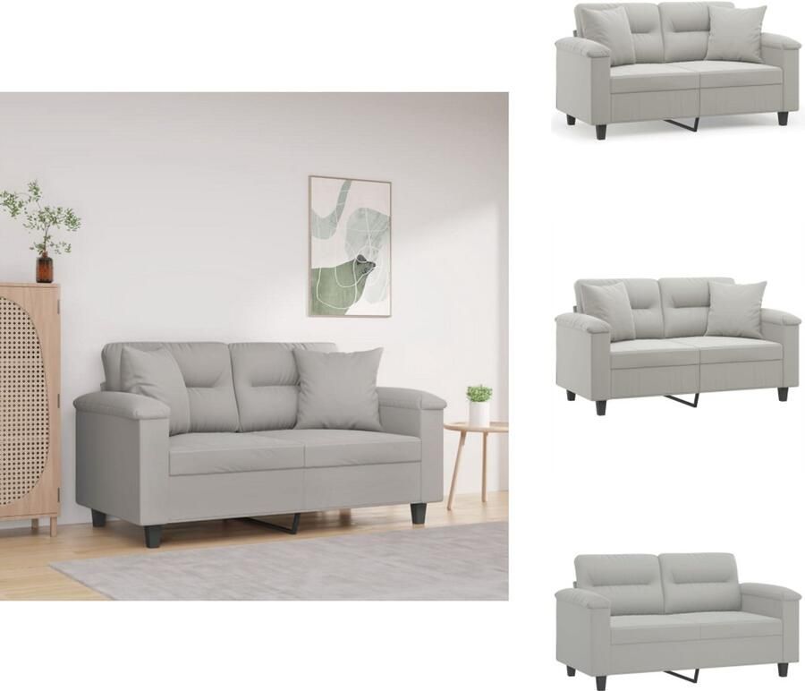 VidaXL Tweezitsbank Tweezitsbanken 2-zitsbank Bank Tweezitsbank met kussens 120 cm microvezelstof lichtgrijs
