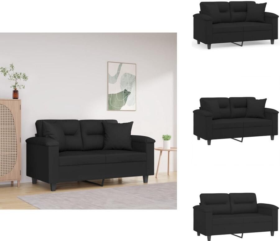 VidaXL Tweezitsbank Tweezitsbanken 2-zitsbank Bank Tweezitsbank met kussens 120 cm microvezelstof zwart