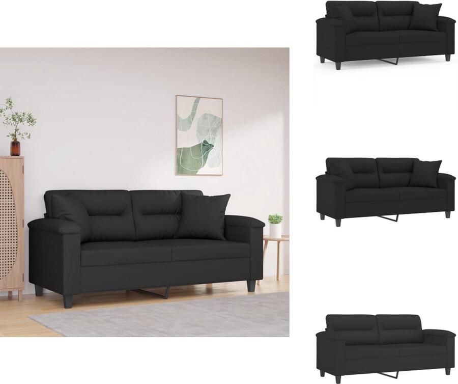 VidaXL Tweezitsbank Tweezitsbanken 2-zitsbank Bank Tweezitsbank met kussens 140 cm microvezelstof zwart