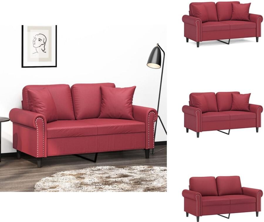 VidaXL Tweezitsbank Tweezitsbanken 2-zitsbank Bank Tweezitsbank met sierkussens 120 cm kunstleer wijnrood