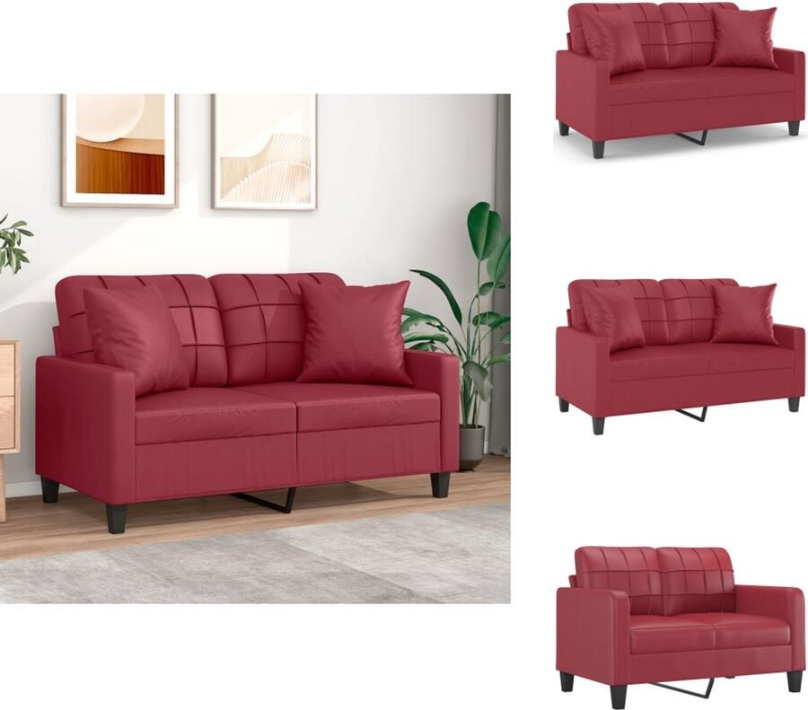 VidaXL Tweezitsbank Tweezitsbanken 2-zitsbank Bank Tweezitsbank met sierkussens 120 cm kunstleer wijnrood - Foto 2