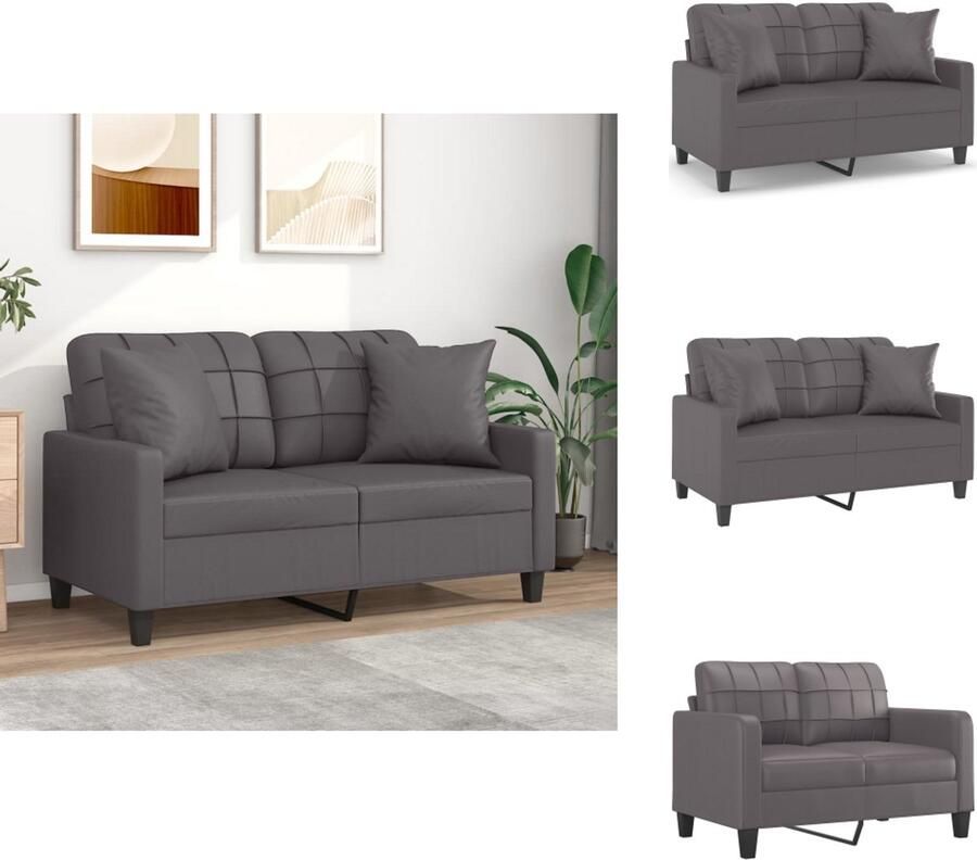 VidaXL Tweezitsbank Tweezitsbanken 2-zitsbank Bank Tweezitsbank met sierkussens 120 cm kunstleer grijs - Foto 2