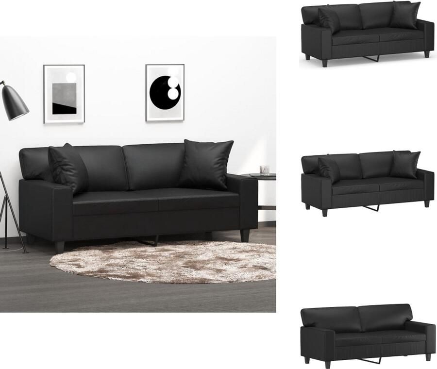 VidaXL Tweezitsbank Tweezitsbanken 2-zitsbank Bank Tweezitsbank met sierkussens 140 cm kunstleer zwart - Foto 3