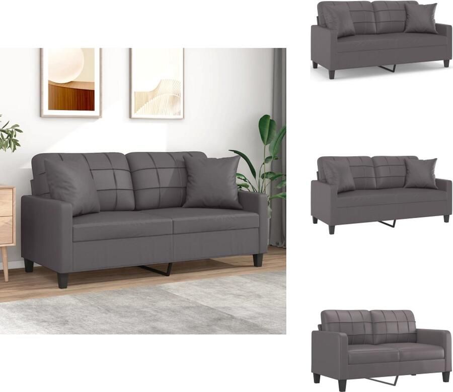 VidaXL Tweezitsbank Tweezitsbanken 2-zitsbank Bank Tweezitsbank met sierkussens 140 cm kunstleer grijs - Foto 3