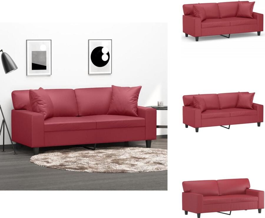VidaXL Tweezitsbank Tweezitsbanken 2-zitsbank Bank Tweezitsbank met sierkussens 140 cm kunstleer wijnrood - Foto 3