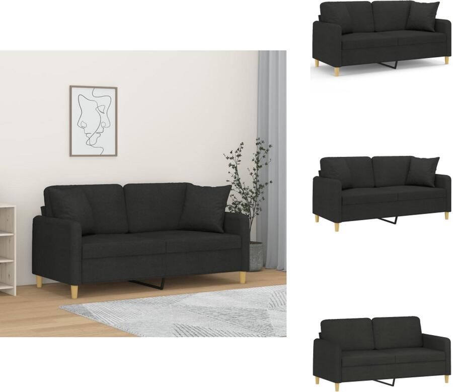 VidaXL Tweezitsbank Tweezitsbanken 2-zitsbank Bank Tweezitsbank met sierkussens 140 cm stof zwart