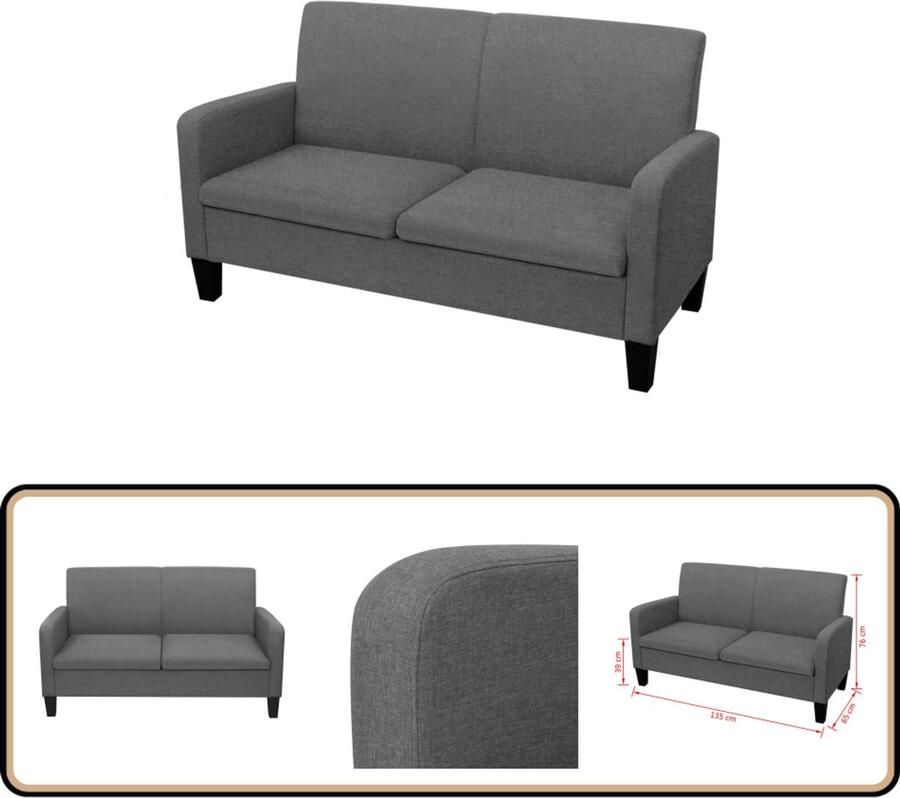 The Living Store Tweezitsbank Donkergrijs 135 x 65 x 76 cm Stof Grenenhout Tweezitsbank Donkere Kleuren Stofbank Bankstellen Woonkamer Meubels - Foto 3