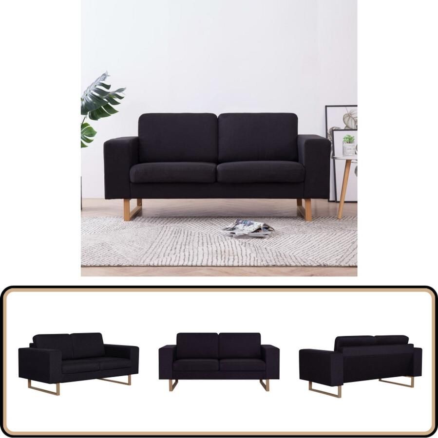 VidaXL Tweezitsbank Zwart Comfortabel en Stijlvol Tweezitsbank Zwarte Bank Bankstellen Salon Meubilair Comfortabele Bank