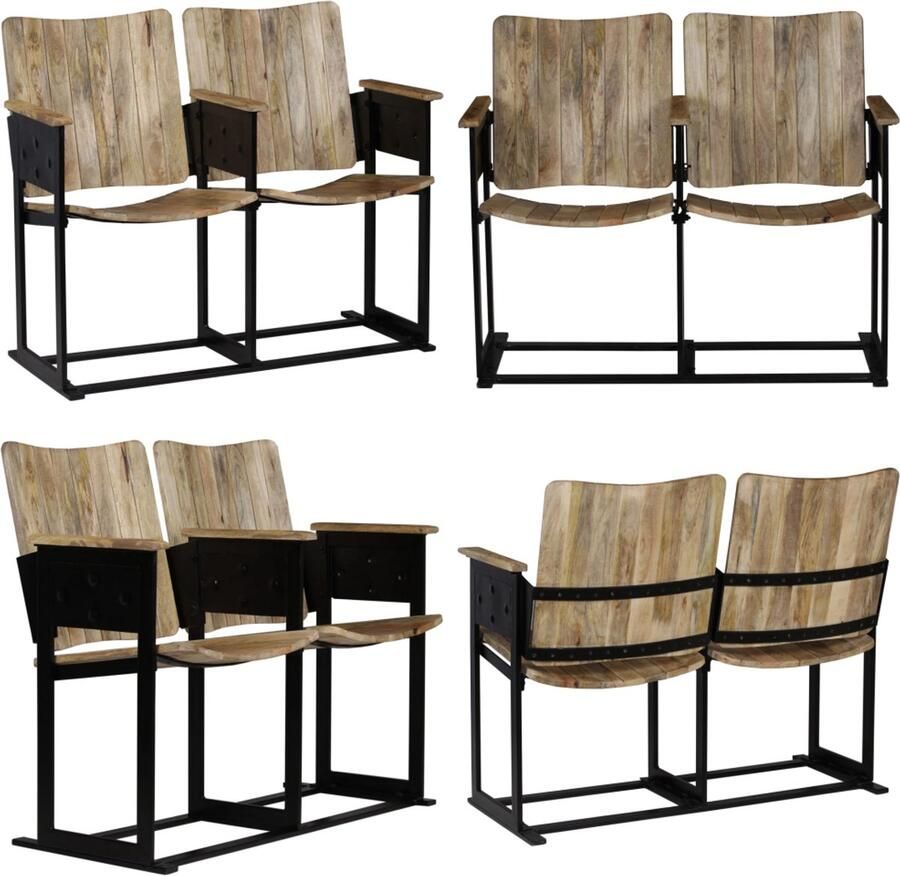 VidaXL Tweezitsbankje massief mangohout en staal Bankje Bankjes Zitbankje Zitbankjes