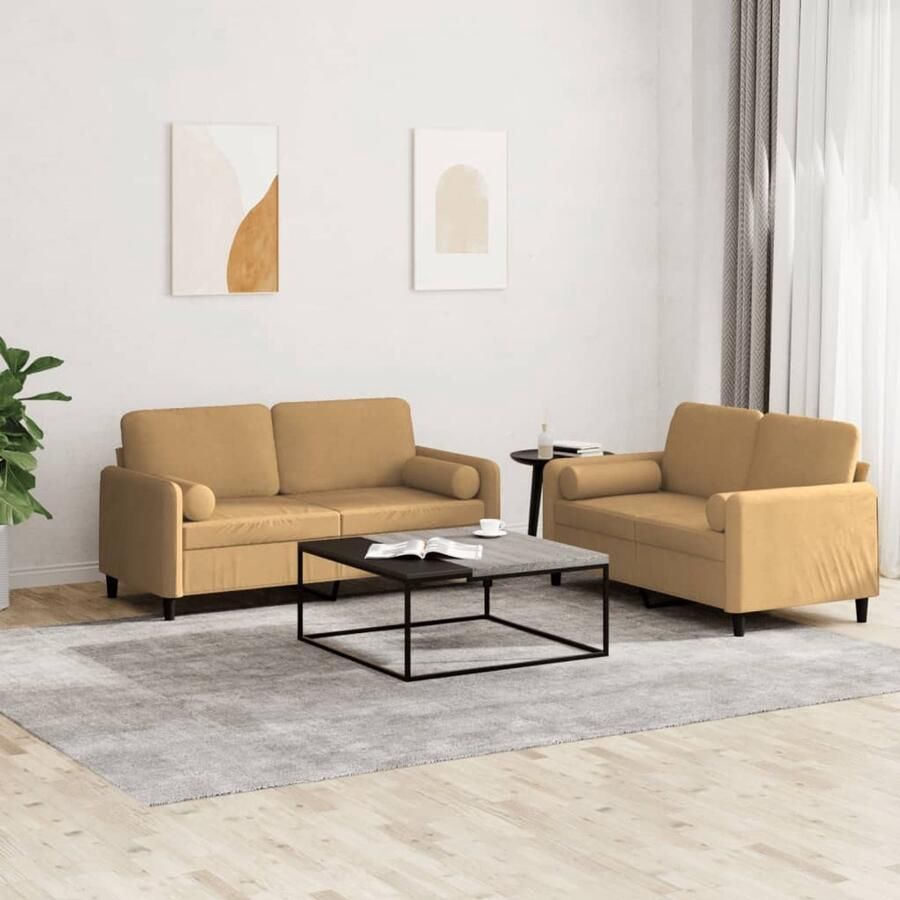 VidaXL Loungeset 2-delig Fluweel Bruin Loungeset Tweezitsbank Fluweel Sofa Bruine Bank Salon Meubilair