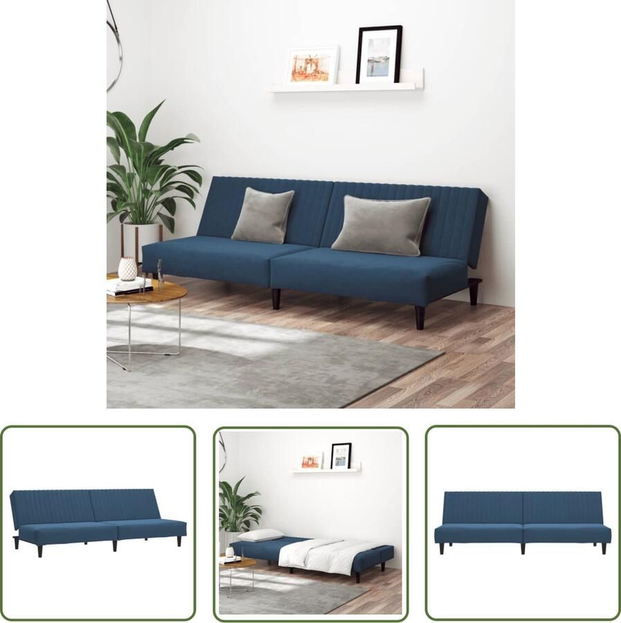 The Living Store Slaapbank 2-zits Blauw Fluweel Om te bouwen tot bed Stabiel frame Multifunctioneel 200 x 84.5 x 69 cm Slaapbank Tweezitter Sofa Bed Lounge Meubilair Blauwe Bank