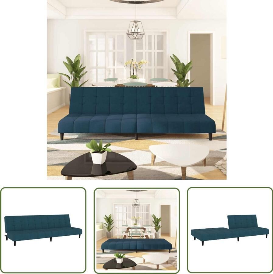 The Living Store Slaapbank Fluweel Blauw 220 x 84.5 x 69 cm 2-Zitsbank met 2-in-1 Functie Slaapbank Tweezitter Sofa Bed Lounge Meubilair Fluweel Bank - Foto 2