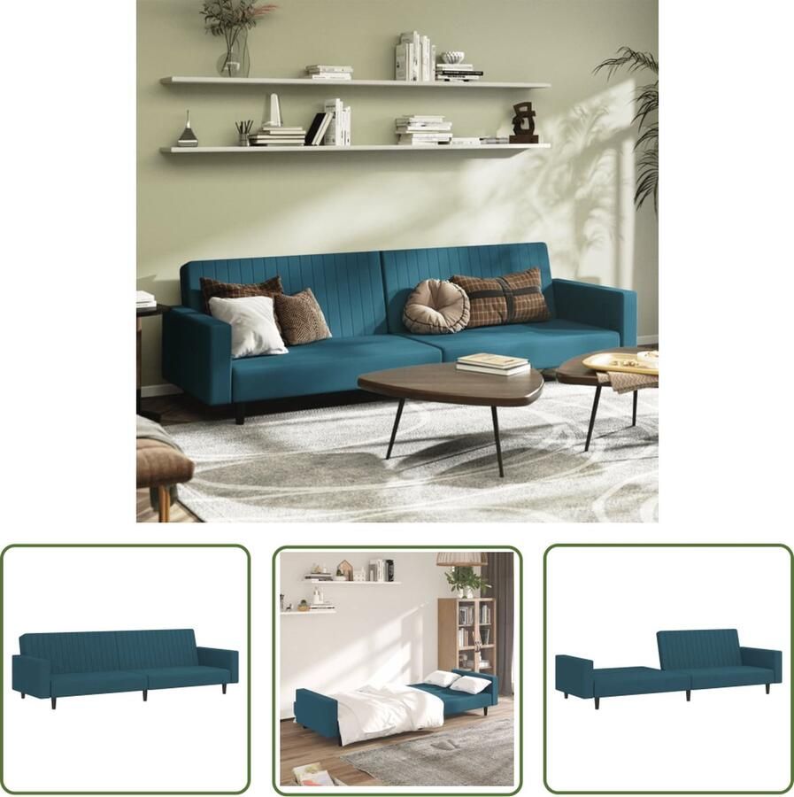 The Living Store Slaapbank Fluweel Blauw 220 x 84.5 x 69 cm 2-Zitsbank met 2-in-1 Functie Slaapbank Tweezitter Sofa Bed Lounge Meubilair Fluweel Bank