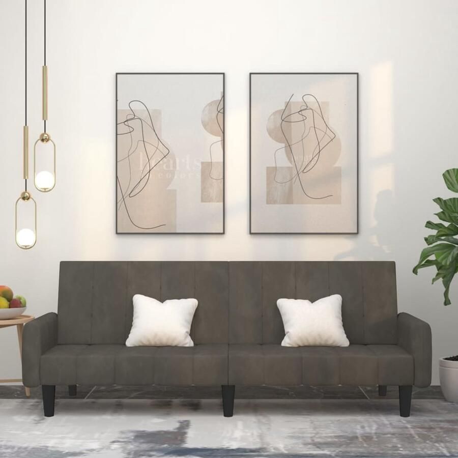 The Living Store Slaapbank 2-zits Donkergrijs fluweel Multifunctioneel Slaapbank Tweezitter Donkere Grijze Bank Lounge Sofa Multifunctionele Bank