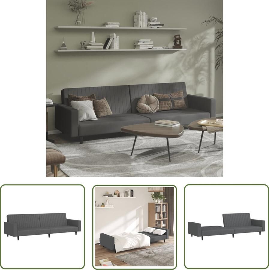 The Living Store Slaapbank Fluweel Donkergrijs 220 x 100 x 52 cm Multifunctioneel Slaapbank Tweepersoonsbed Lounge Sofa Multifunctionele Meubels Donkere Kleuren - Foto 2