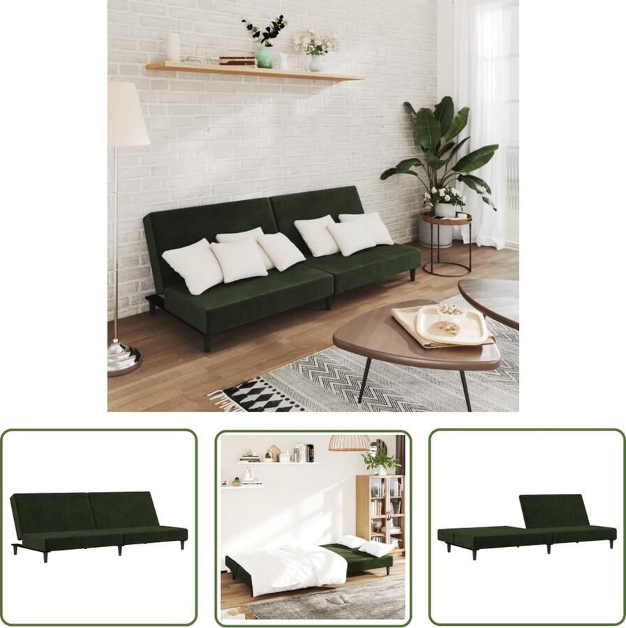 The Living Store Slaapbank Donkergroen Fluweel Om te bouwen Stevig frame 2-zitsbank 200 x 84.5 cm Slaapbank Tweezitter Donkere Kleuren Fluweel Sofa Comfortabele Bank